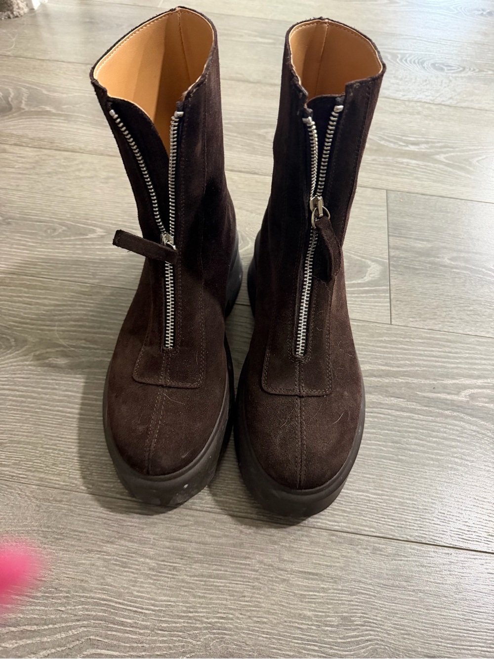 Steve Madden Dark Brown Suede Front-Zip Platform Ankle Boots